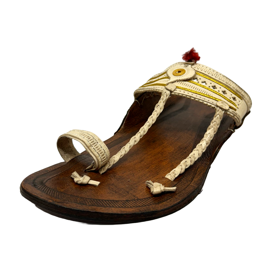 Natural White Jari Paan Kolhapuri Chappal for Men
