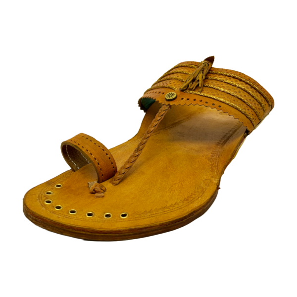Char Jari Yellow Kolhapuri Chappal for Men