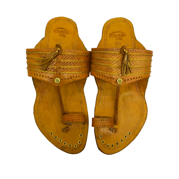 Char Jari Yellow Kolhapuri Chappal for Men - Image 4
